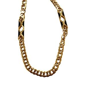Classic Thick Gold Black 24” Chain Necklace Heavy Euc
